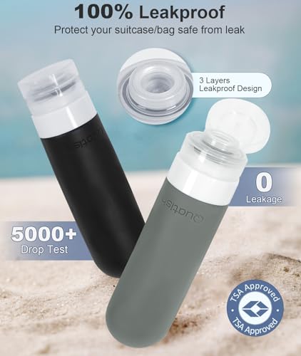Quatish Travel Bottles for Toiletries 6 Pack, Original Patented Leakproof 3 oz Tsa Approved Travel Size Containers, BPA Fr...