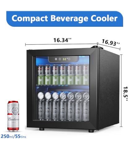 Joy Pebble Beverage Refrigerator Cooler 1.3 Cu.Ft, 12 Bottle 55 Can - Mini Fridge with Glass Door for Beer Drinks Wines,Fr...