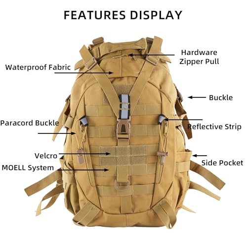 aiGear Tactical Backpack for Men, 25L Military Backpack, 3-Day Bug Out Bag for Camping Hiking Hunting with Molle System Ar...