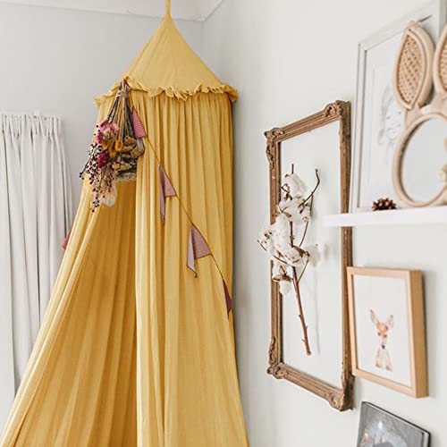 IBIZA VIBE MAMERIA Kids Bed Canopy with Frills Cotton Cover Net for Baby Crib Reading Nook Curtain Hideaway Hanging Round ...