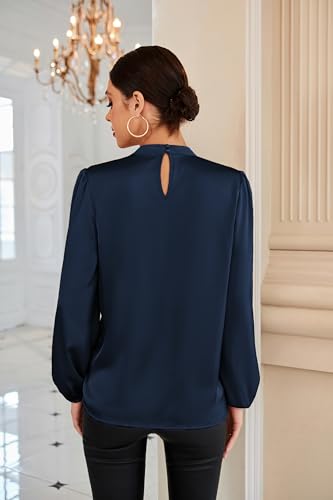 GRACE KARIN Women's Long Sleeve Satin Blouse,Mock Neck Work Silk Shirts,Dressy Tops for Business Casual Office