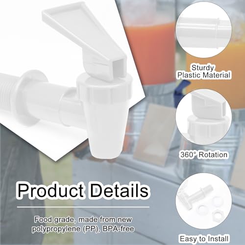 Rierdge 4 Pcs White Plastic Water Spigot Spout, Replacement Cooler Faucet Water Dispenser Tap Set, Water Beverage Lever Po...