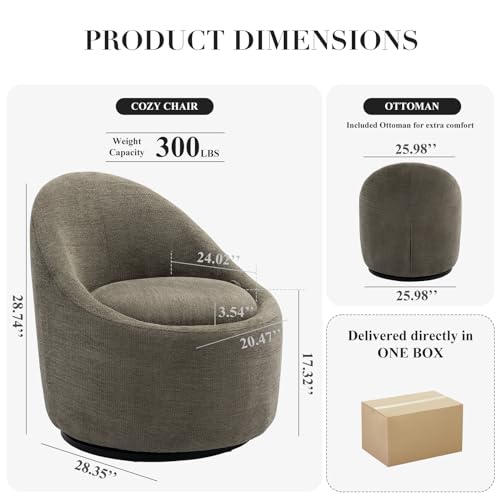 COLAMY Swivel Accent Chair, 360° Swivel Chair with Hidden Storage, Modern Small Barrel Swivel Armchair for Living Room/Bedroom, Green