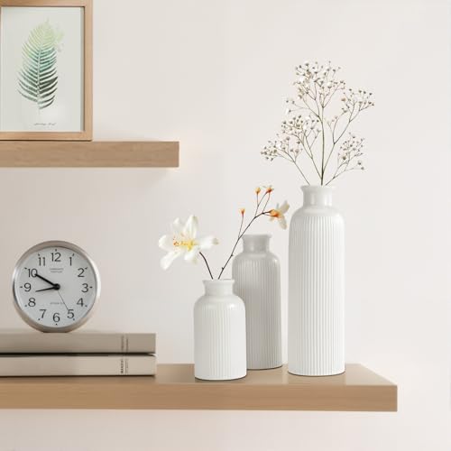 Small White Ceramic Vase Set of 3, Boho Modern White Flower Vase Room Decor, Farmhouse Decor, Vases for Your Kitchen, Bath...