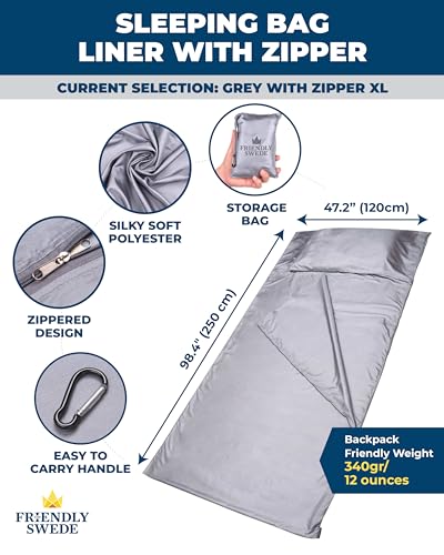 The Friendly Swede Sleeping Bag Liner — Ultralight Polyester or Cold Weather Microfiber Adult Sleep Sack- Camping Sheets -...