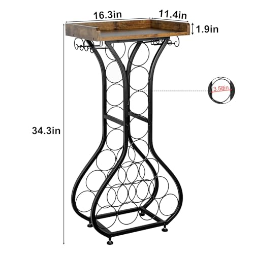 X-cosrack Wine Rack Freestanding Floor, Mini Bar Table Wine Holder Stand Liquor Cabinet with Glass Holder Wood Tabletop 14...