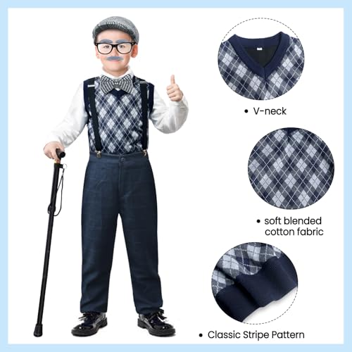 Nabobs 100 Days of School Costume for Boys – Old Man Costume with Grandpa Hat, Beard, and Vest for Kids School Cosplay