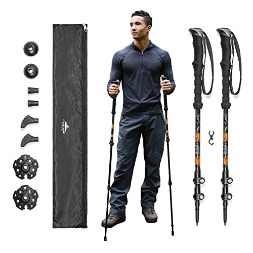 Cascade Mountain Tech Trekking Poles - Aluminum and Carbon Fiber Hiking Walking Sticks with Quick Locks (Set of 4)