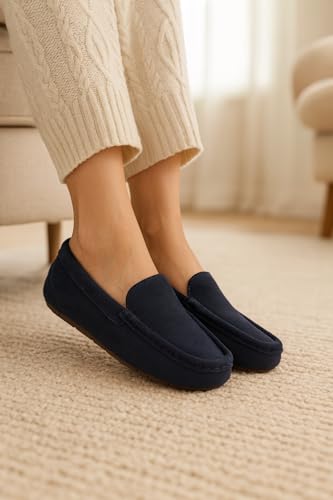 Grey Cathi Loafers by Project Cloud - Genuine Suede, Memory Foam, Faux Fur Lined Slip Resistant Shoes
