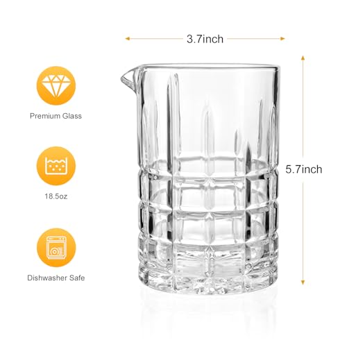 Tequibar Cocktail Mixing Glass, 18.5oz Crystal Mixing Glass, Thick Bottom Bar Stirring for Whiskey Manhattan Martini