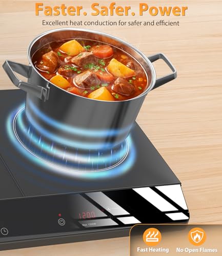 JollyOne Double Burner Induction Cooktop, 1800W Portable Induction Cooktop 2 Burner with 9 Temp & Power Independent Touch ...