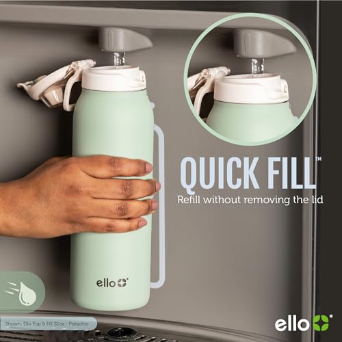 Ello Pop & Fill Stainless Steel Water Bottle with Quick Fill Technology, Double Walled Vacuum Insulated Metal, Leak Proof ...