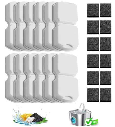 HOOISE Cat Water Fountain Filters: 12Pack Replacement Pet Fountain Filter of 12 Carbon Filters & 12 Sponges - Use for HOOI...