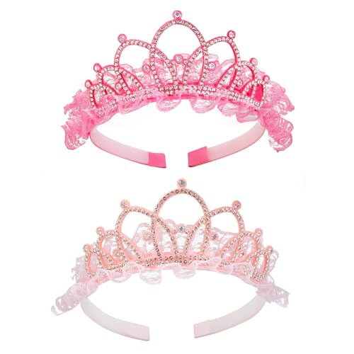 TEBIEKOY 2 Pcs Crown Tiaras for Women Pink Princess Crown Crystal Rhinestone Birthday Crown Headbands Cute Hair Accessorie...