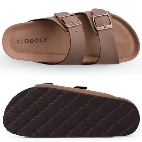 ODOLY Unisex Cork Footbed Slide Sandal, Arch Support Summer Outdoor Sandals with Adjustable Buckle for Women and Men