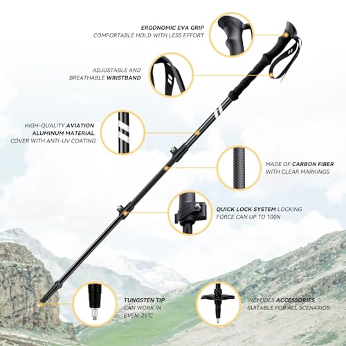 Twsitte Collapsible Hiking Poles, Lightweight Aluminum Adjustable Walking Poles,Carbon Fiber Trekking Poles with Flip Lock...