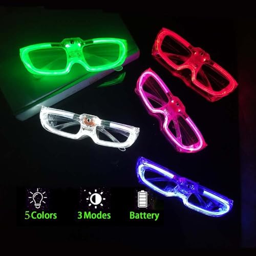 BouQuw 25 Packs LED Glasses Mardi Gras Party Supplies ,5 Neon Colors,3 Light Modes Light up Glow Sticks Glasses Toys Party...