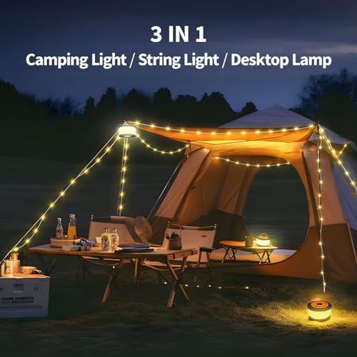 Camping String Lights,2 in 1 Upgraded 32.8FT Rechargeable Tent Lights String with 19 Lighting Modes,Quick Storage，Portable...