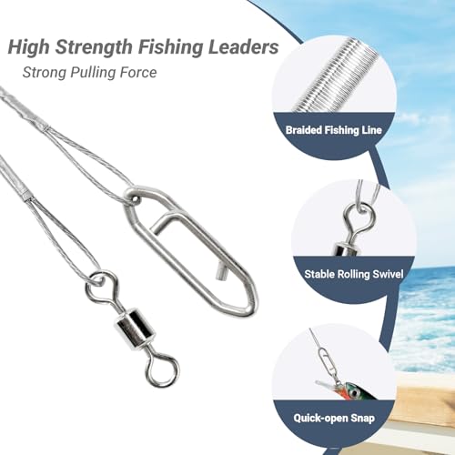 QISHUO Heavy Steel Fishing Leader Saltwater High Strength Wire Leader Line Bait Freshwater Fishing Leaders Stainless White...
