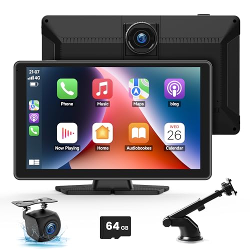 BIGASUO Wireless Carplay Screen for Car 4K Dash Cam, Apple CarPlay & Android Auto,9" HD Touchscreen with 1080P Backup Came...