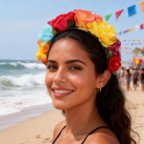 hhdatc Mexican Rose Flower Crown Headband Independence Day Rose Flower Headpiece for Day of the Dead Halloween Costume Acc...