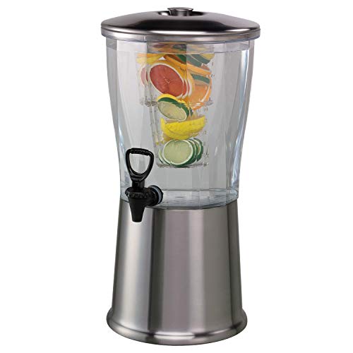 Service Ideas CBDRT3SS Beverage Dispenser, Round, 3 Gallon with Plastic Container and Optional Infuser Tube, Stainless Ste...