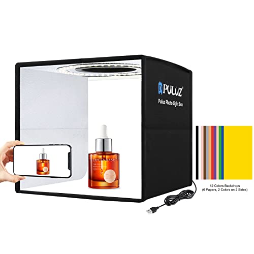 Photo Studio Light Box, PULUZ Mini Folding Lightbox LED Ring Light Portable Photo Box Shooting Tent Box Kit 12 Colors Back...
