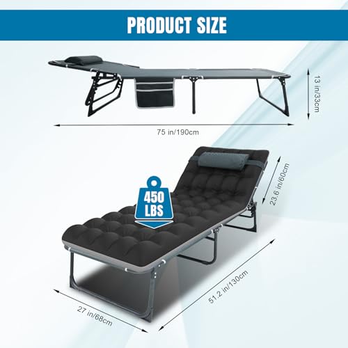 Big RED Camping Sleeping Cot,5-Position Folding Cot,Lounge Chair with Mattress,Folding Sleeping Cot,Camping Cots for Adult...