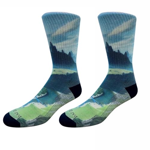 Wool Breathable Lightweight Hiking Socks: Men Moisture Wicking Printed Gear - Forest Camping Trekking Outdoor - 2-Pack