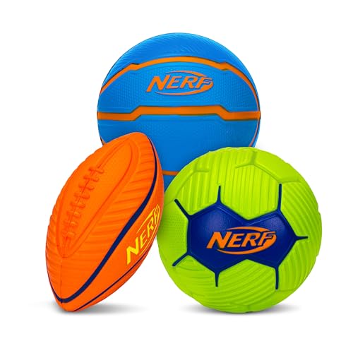 Nerf Mini Foam Sports Ball Set - Foam Football, Soccer Ball + Basketball Set Soft Foam Sports Set for Kids