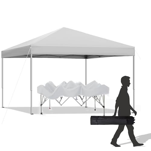 10x10 ft Pop Up Canopy Tent, Easy Up Instant Outdoor Canopy, Straight Legs, Wheeled Carry Bag - White