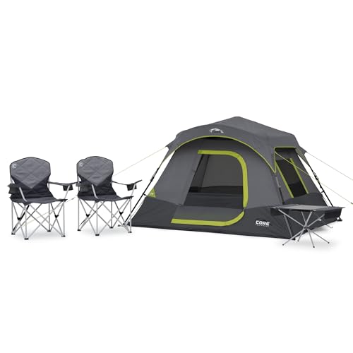 CORE 4 Person Instant Cabin Tent Camping Set | Includes 1 Pop Up Tent with 60 Second Setup, 1 Outdoor Table & 2 Camp Chair...