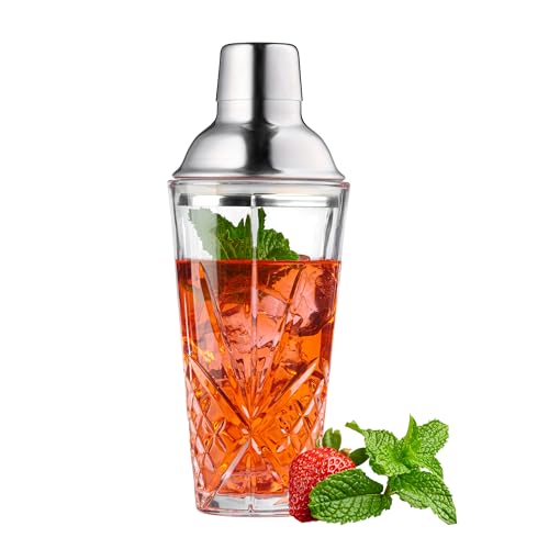 Glass Cocktail Shaker, Martini Shaker with Stainless Steel Lid & Strainer, Bartender Professional Bar Mixing Glass Pitcher...