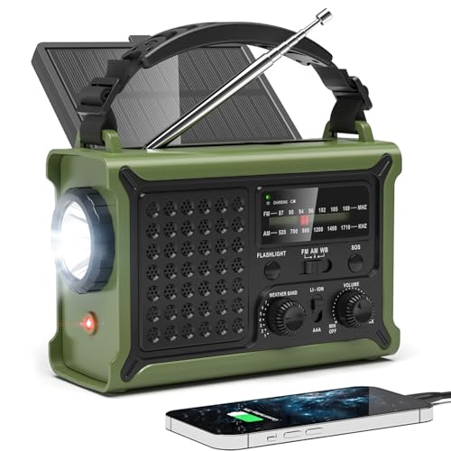 12000mAh/44400mWh Emergency Radio-NOAA Approved Weather Radio with AM/FM Portable Solar Panel/Hand Crank/AC Input Recharge...
