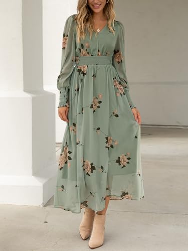 ANRABESS Women's Long Sleeve Floral Maxi Dress Casual V Neck Chiffon Boho Flowy Beach Fall Wedding Guest Party Long Dresses