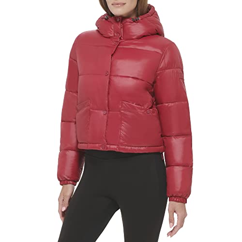 Calvin Klein womens Lightweight Cropped Hooded Snap Pockets Puffer