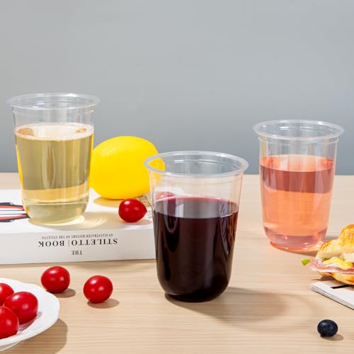 WELLIFE 16 oz Clear Plastic Cups, 50 Pcs Disposable Wine Glasses Stemless Cocktail Punch Cups for Cold Drinking Party Supp...