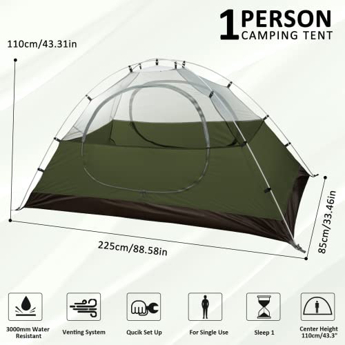 Bessport Camping Tent 1/2 Person Tent Waterproof Two Doors Backpacking Tent Easy Setup Lightweight for Outdoor, Hiking Mou...