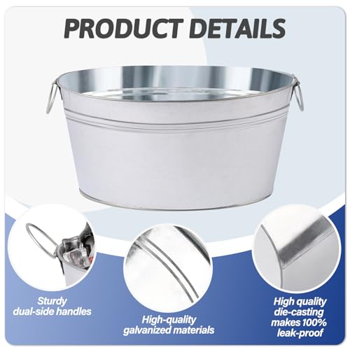 2pcs Galvanized Ice Buckets, 7.2 Gallon Large Galvanized Tub with Carry Handles, Ice Bucket for Parties, Mimosa Bars, Beve...