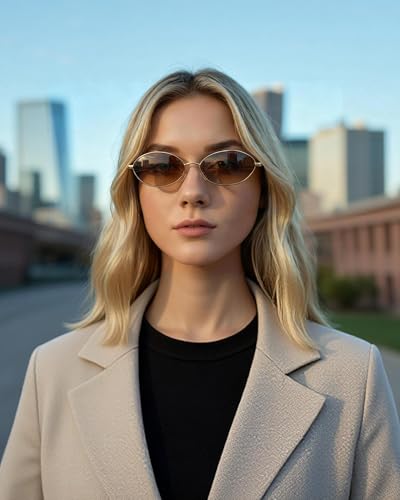 JIM HALO Vintage Oval Metal Sunglasses - Chic Cat Eye Style UV400 Protection Sun Glasses for Daily & Outdoor Use
