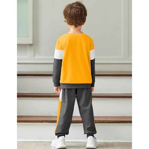Arshiner Boys Clothes Color Block Sweatshirt & Casual Pants 2Pcs Fall Winter Outfits Set for Kids 2-12 Years