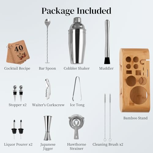 X Home Bartender Kit with Stand, Cocktail Shaker Set for Enthusiasts and Beginners | Includes Martini Shaker, Easy-to-Meas...