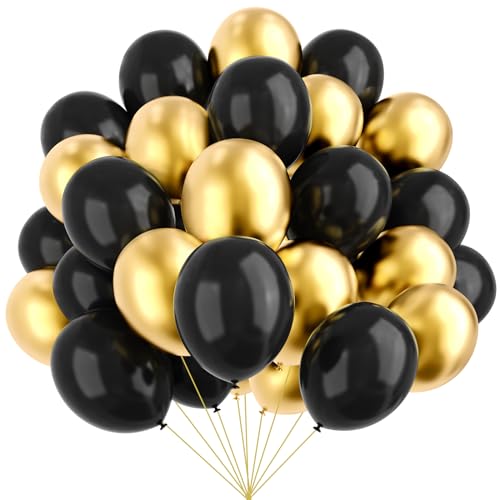 YMSZ Black and Gold Balloons, 67pcs 12 Inch Metallic Gold and Black Balloons for Birthday, Retirement, Graduation, New Yea...