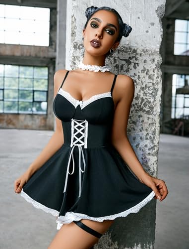 Avidlove Sexy Lingerie for Women Sexy Contrast Lace Maid Lingerie Dress Halloween Costumes Sets(5pack)