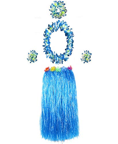 BAJOTAL Hawaiian Luau Hula Grass Skirt with Large Flower Costume Set for Dance Party Decorations Favors