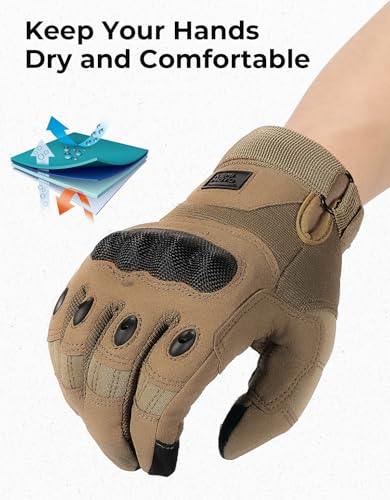 KEMIMOTO Tactical Gloves for Men, Touchscreen Motorcycle Gloves with Hard Shell & Palm Padding for Sports Motorcycle Cycli...