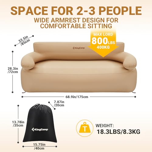 KingCamp Double Inflatable Couch Sofa Camping Chair Heavy Duty for Adults Two Person Outdoor Air Sofa with Fixed Webbing S...