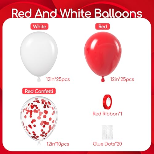 60pcs Red and White Balloons 12inch with White Red Confetti Balloons for Wedding Engagement Christmas Valentine's Day Birt...