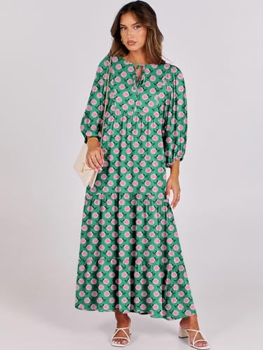 ANRABESS Womens Boho Maxi Dresses 2026 Summer V Neck Puff Sleeve Floral Flowy Swing Fall Casual Long Dress