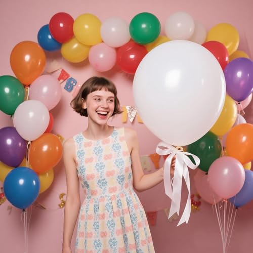 White Balloons 18 Inch 12 Pack Large Latex Party Balloons Round Helium Balloon for Wedding Birthday Party Baby Shower Enga...